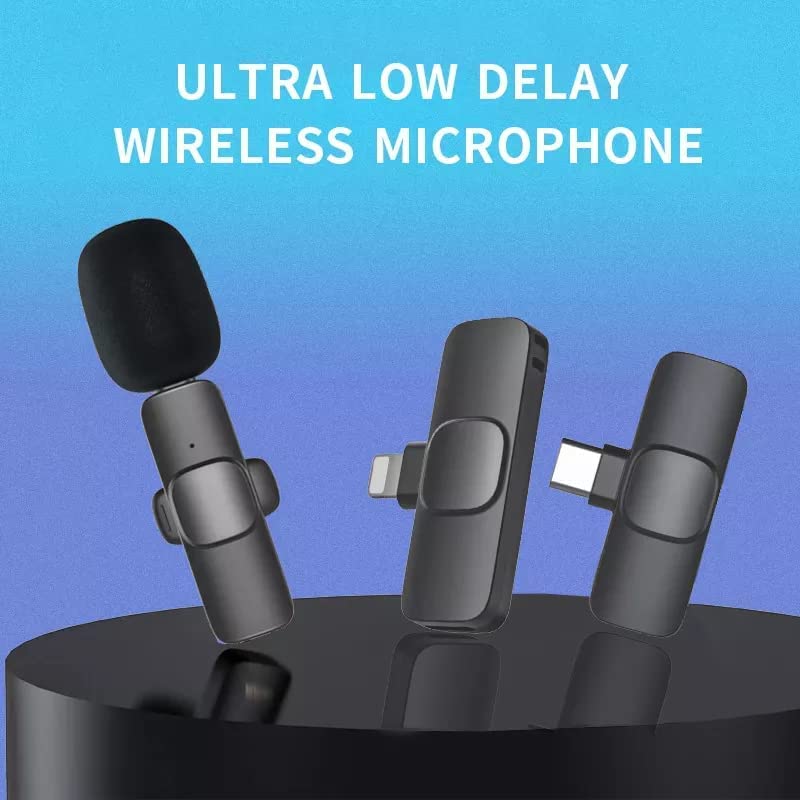 K9 Dual Wireless Collar Microphone 2.4G Lapel Lavalier Mic Omnidirectional Cordless Mike for Interview Youtubers Vlogging Video Recording LiveStream Broadcasting Compatible with iOS Devices