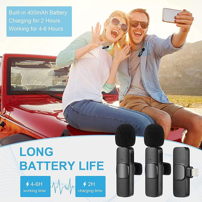 K9 Dual Wireless Microphone, Digital Mini Portable Recording Clip Mic with Receiver for All Type-C Mobile Phones Camera Laptop for Vlogging YouTube Online Class, Zoom Call