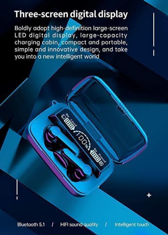 M19 Wireless Earbuds TWS 5.1 Large Screen Dual LED Digital Display Touch Bluetooth Headphones Mini Compact Portable Sports Waterproof Stereo Earphones