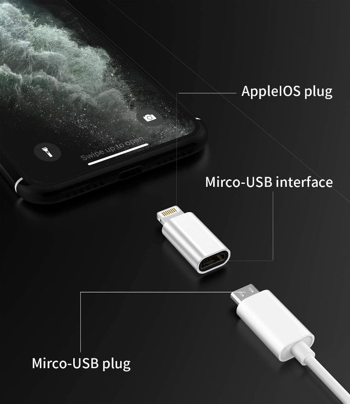 Micro USB to Lightning Adapter,Lightning Male to Micro USB Female Adapter for iPhone 5s 6 6s 7 8 Plus se2 x xr xs 12 11 Mini max pro Ipad Connector Converter Port