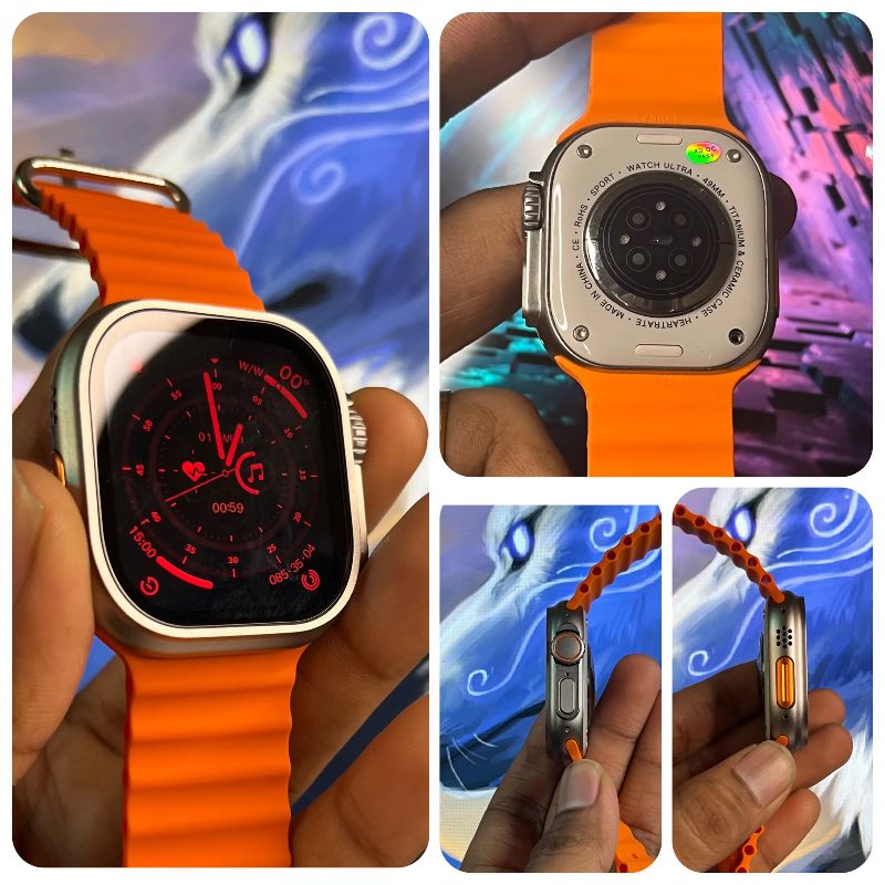 MT 8 Ultra Latest Bluetooth Calling Series 8 AMOLED High Resolution with All Sports Features & Health Tracker, 5 Days Long Wireless Charging Battery, Bluetooth Unisex Smart Watch With logo - Orange