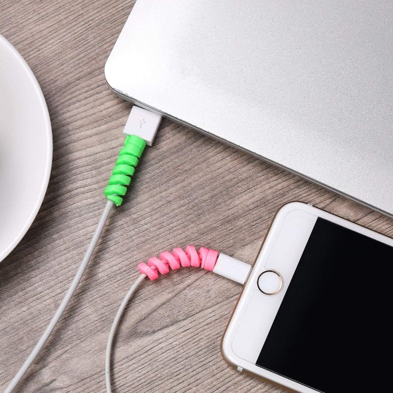 Multicoloured Protection Spiral Cable & Wire Protectors Spring Wire for All Wired Accessories for USB Charger, Data Cable, Earphone, Elastic Cord Saver - (Pack of 2)-8 Pcs