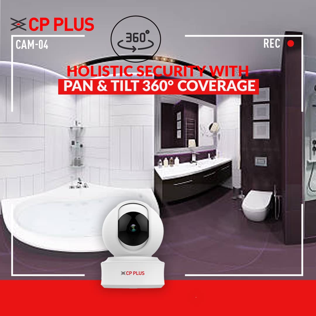 P PLUS 3MP Full HD Smart Wi-fi CCTV Home Security Camera | 360° View | 2 Way Talk | Cloud Monitor | Motion Detect | Night Vision | Supports SD Card, Alexa & Ok Google | 15 Mtr, White- CP-E31A