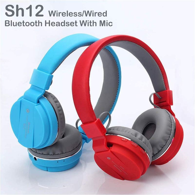 Sh12 Wireless Bluetooth Over The Ear Headphone With Mic - Red