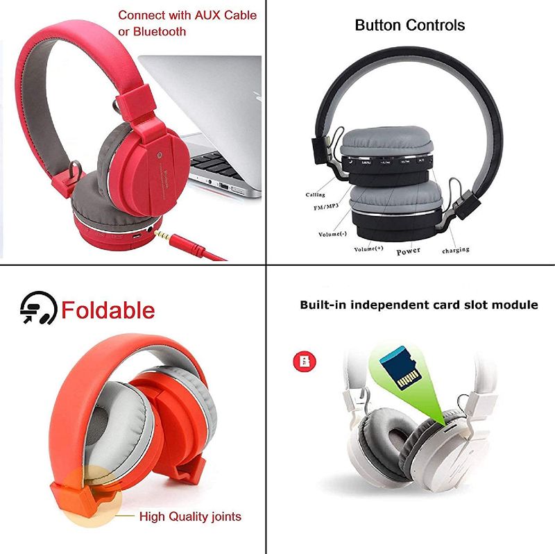 Sh12 Wireless Bluetooth Over The Ear Headphone With Mic - Red