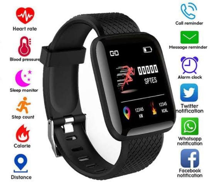 Smart Bracelet ID-116 X Plus Smartwatch Wireless Fitness Smart Band for Men, Women & Kids (Black Strap, Size : Free)