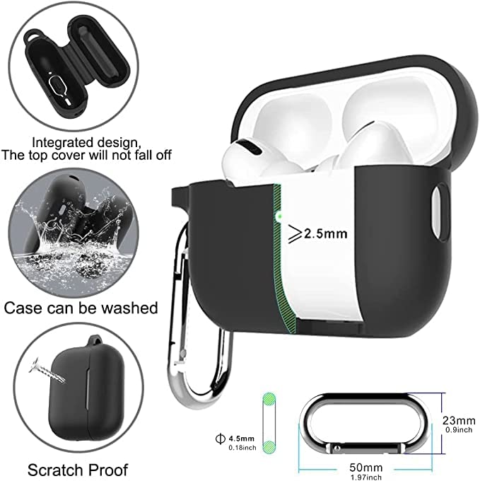 Soft Silicone Cover for Airpods Pro 2 Case with Lock | Compatible with Apple Airpods Pro 2 Cover Black for Men Women. (Black) - Black