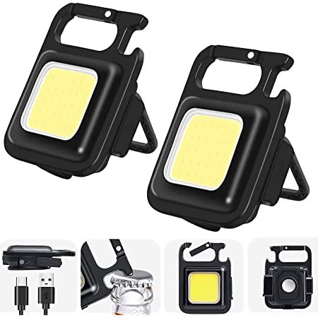 The Genuine Keychain LED Light with Bottle Opener, Magnetic Base and Folding Bracket Mini COB 500 Lumens Rechargeable Emergency Light (Square with 4 Modes)