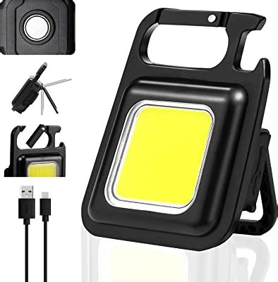 The Genuine Keychain LED Light with Bottle Opener, Magnetic Base and Folding Bracket Mini COB 500 Lumens Rechargeable Emergency Light (Square with 4 Modes)