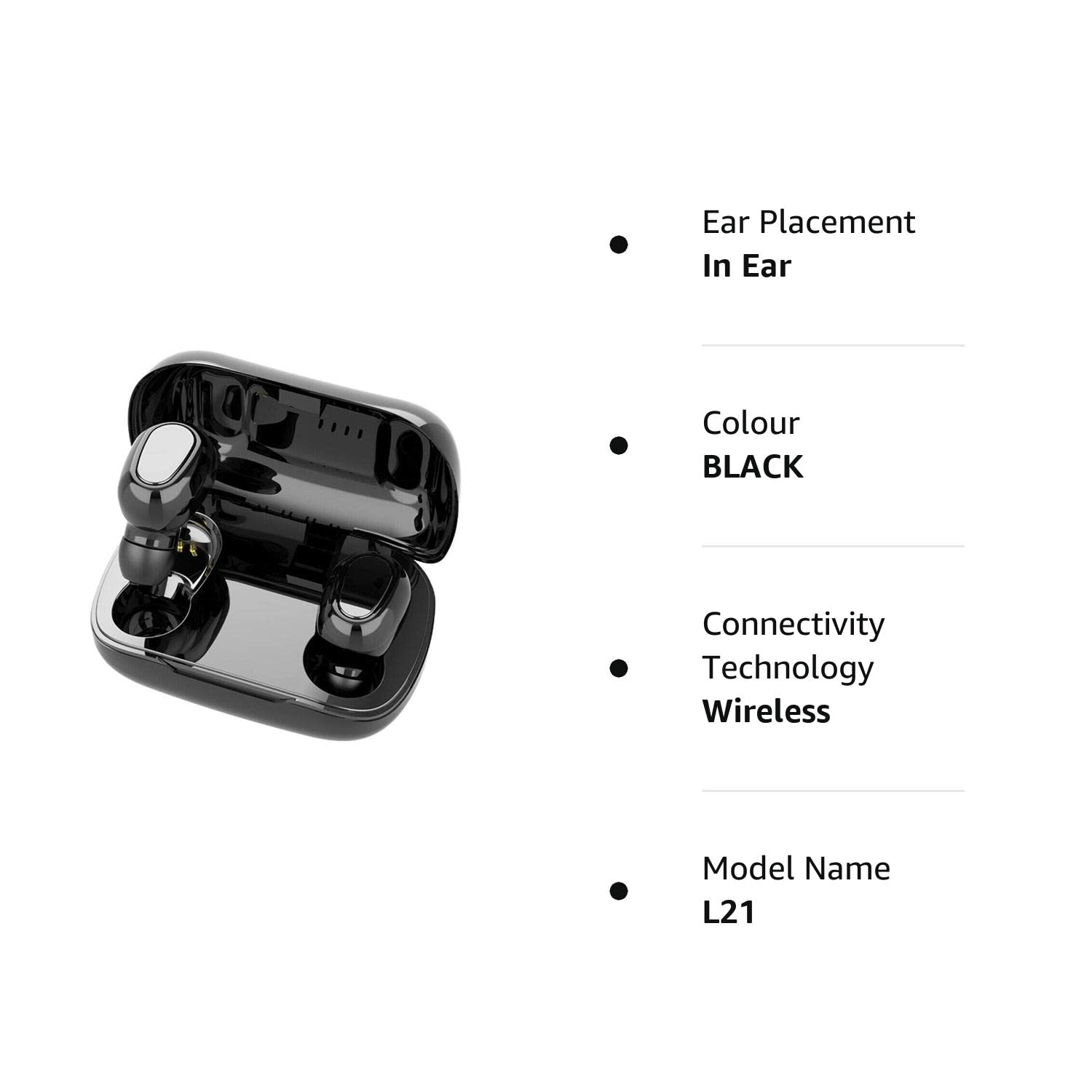 TWS L21 Wireless In Ear Earbuds 300mah Battery,Bluetooth 5.0,Easy Button Control,Total Playback One time 4 Hrs Play time,Attractive Design Black