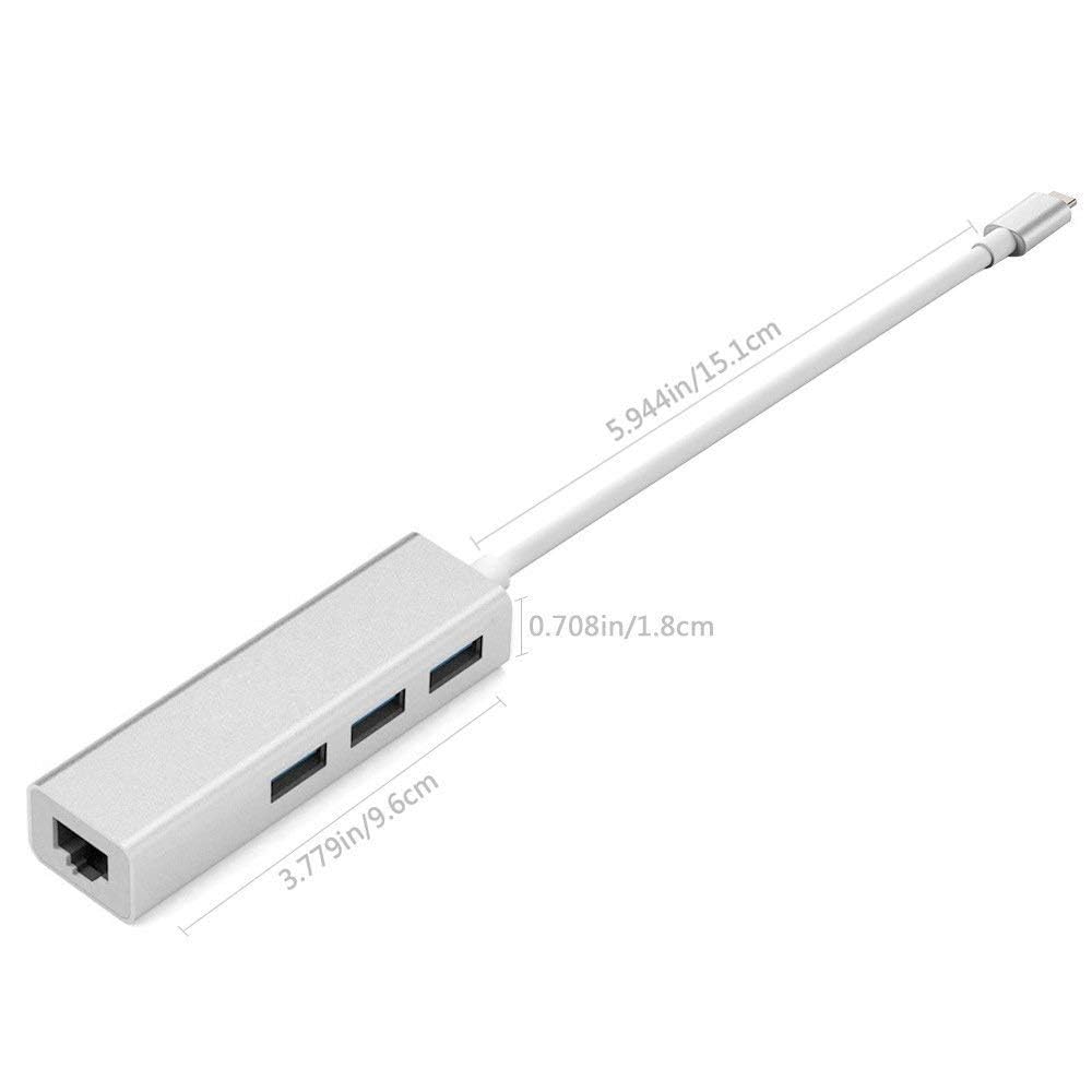 Type -C to 3-Port USB Hub + RJ45 Adapter - Type-C to Gigabit Ethernet LAN Network+3 USB Ports Converter for MacBook/Pro/iMac/ChromeBook/Pixel...