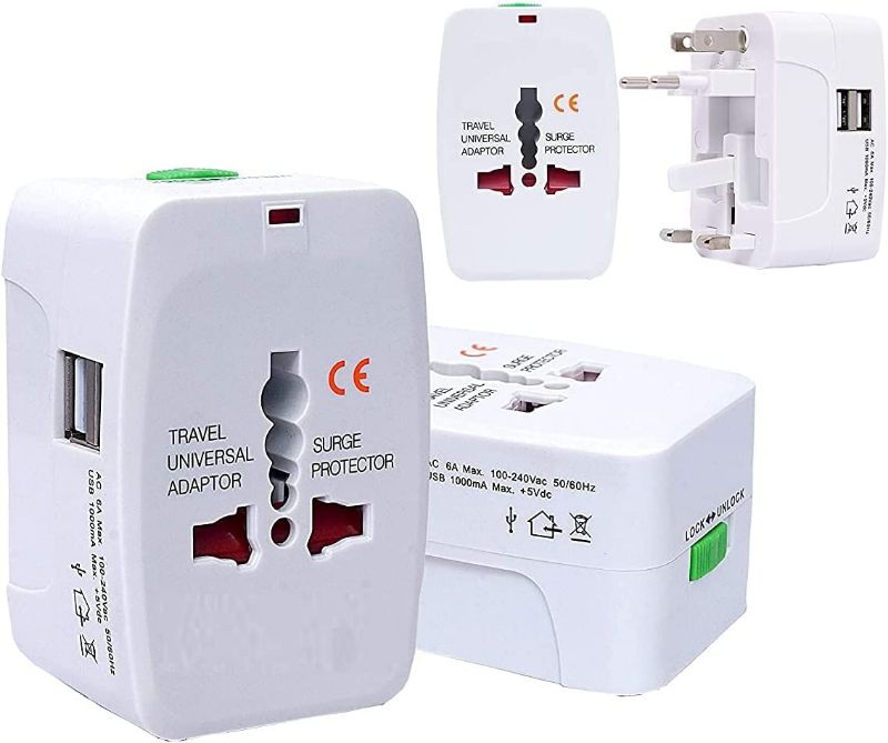 Universal International Travel Adapter 2 Port/USB Worldwide AC Outlet Plugs for Europe, UK, US, AU, Asia Black,Universal Travel Adapter fit for Over 150 Countries All in one.