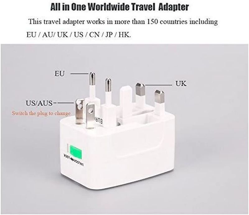 Universal International Travel Adapter 2 Port/USB Worldwide AC Outlet Plugs for Europe, UK, US, AU, Asia Black,Universal Travel Adapter fit for Over 150 Countries All in one.