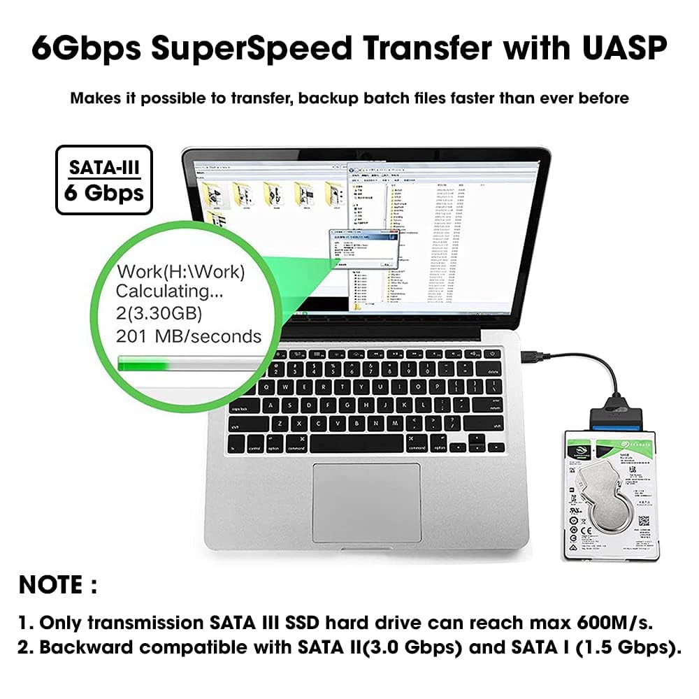 USB 3.0 SATA III Hard Drive Adapter Cable, SATA to USB Adapter Cable for 2.5 inch (6.35 cm) SSD & HDD, Support UASP, 9 inch(22 cm), Black