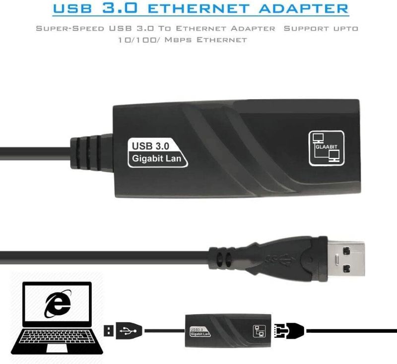 USB 3.0 to Ethernet Adapter, USB 3.0 to 10/100 Gigabit Ethernet LAN Network Adapter, Compatible for iMac Pro, Air, Mac Mini/Pro, Surface Pro, Notebook PC, Laptop and More