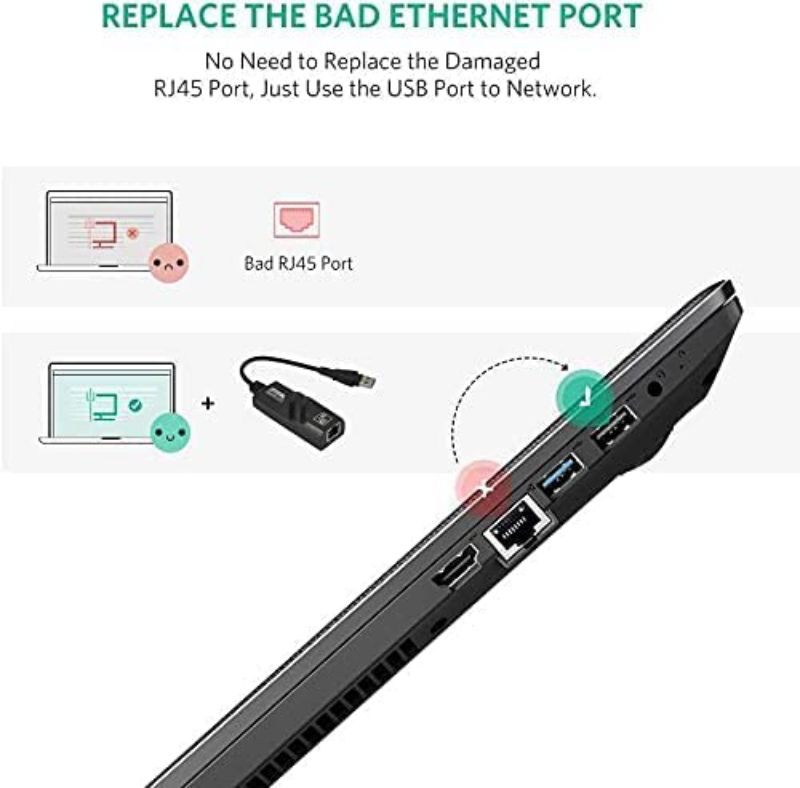 USB 3.0 to Ethernet Adapter, USB 3.0 to 10/100 Gigabit Ethernet LAN Network Adapter, Compatible for iMac Pro, Air, Mac Mini/Pro, Surface Pro, Notebook PC, Laptop and More