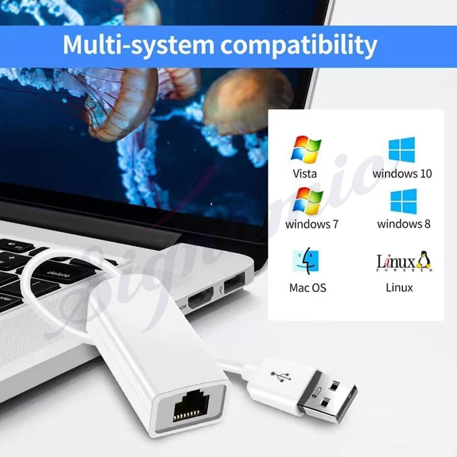 USB to Ethernet Adapter,Foldable USB 2.0 to Gigabit Ethernet LAN Network Adapter,10/100 Mbps LAN Network Adapter (White)