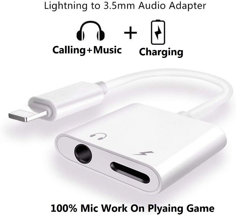 Verified 2 In 1 Iphone Dual Port Earphone Cable Adapter 3.5Mm Aux Calling Features And Music Control Headphone Jack Charging Audio Charger For Ios,Iphone X/Xs,7/7Plus,8/8 Plus,11