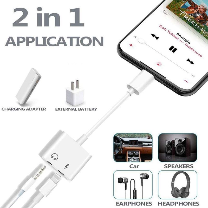 Verified 2 In 1 Iphone Dual Port Earphone Cable Adapter 3.5Mm Aux Calling Features And Music Control Headphone Jack Charging Audio Charger For Ios,Iphone X/Xs,7/7Plus,8/8 Plus,11