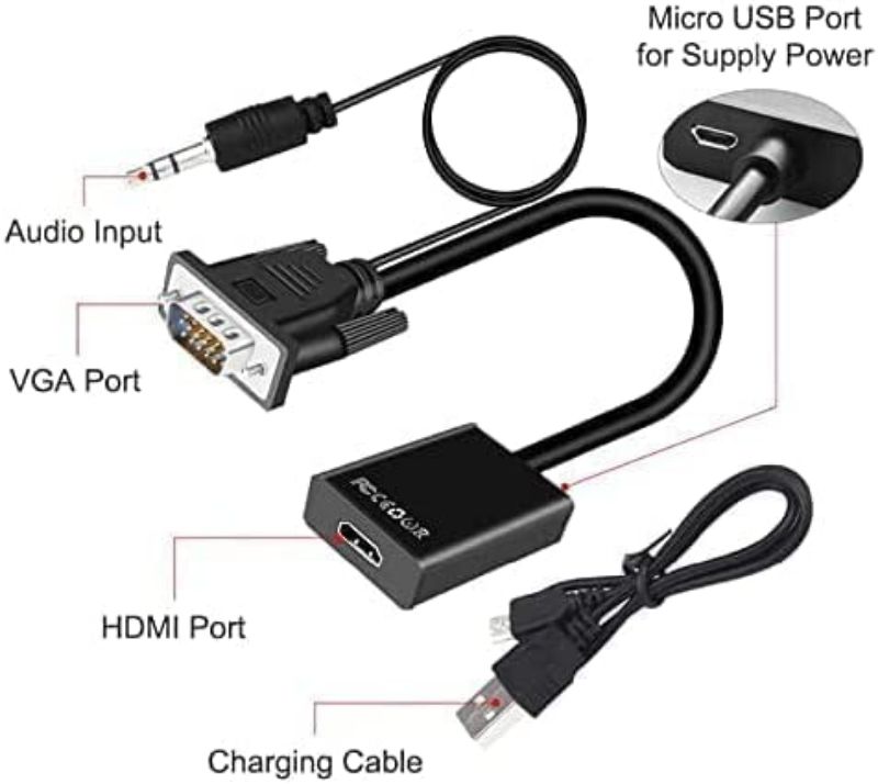 VGA to HDMI Adapter VGA to HDMI Converter VGA Male to HDMI Female with 3.5MM Audio Jack Full HD 1080P for Connecting Monitor PC Laptop Computer Desktop HDTV Projector DVD Office Meeting