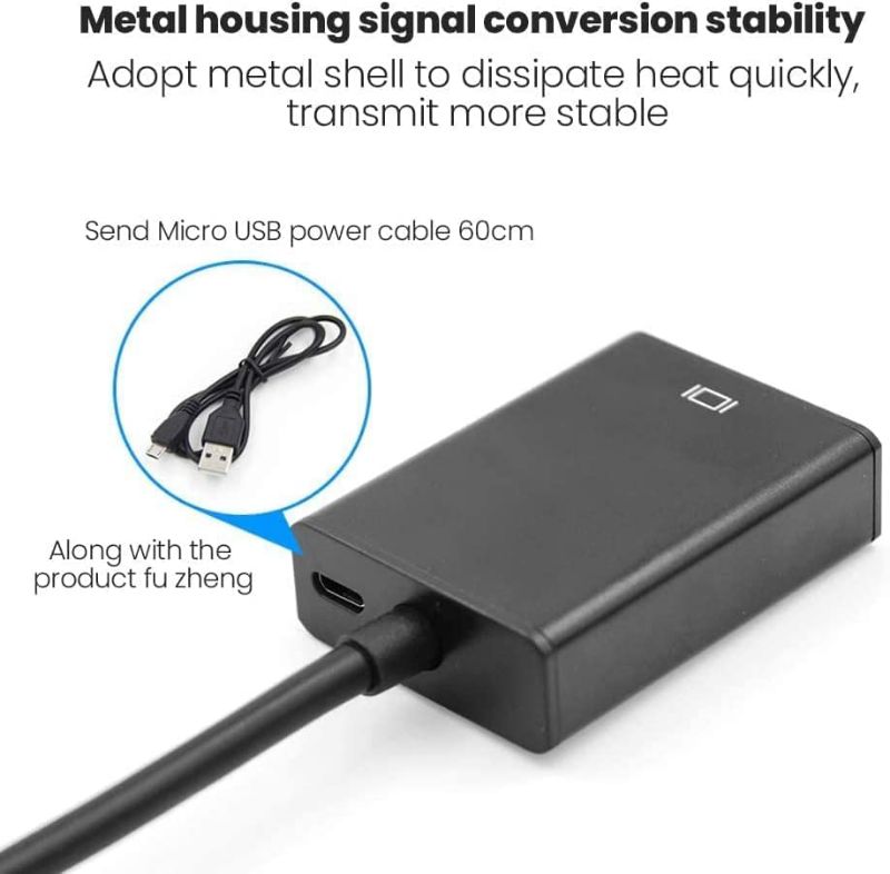 VGA to HDMI Adapter VGA to HDMI Converter VGA Male to HDMI Female with 3.5MM Audio Jack Full HD 1080P for Connecting Monitor PC Laptop Computer Desktop HDTV Projector DVD Office Meeting