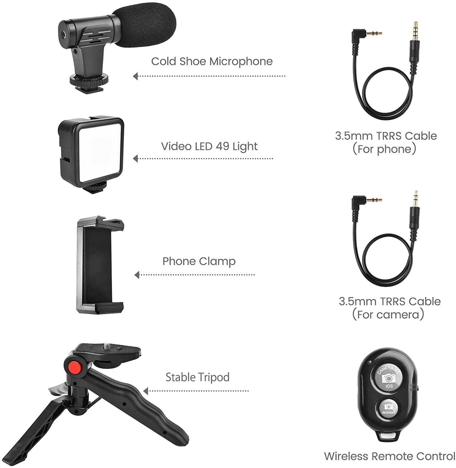 Video Making Vlogging Kit Mini Trypod With Microphone and LED Fill 4 in 1 For Smartphones