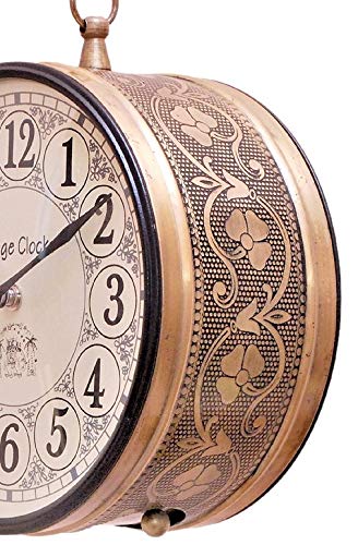 Vintage Clock Double Side Iron Wall Clock / 8 Inches Size Copper Colour - Gold