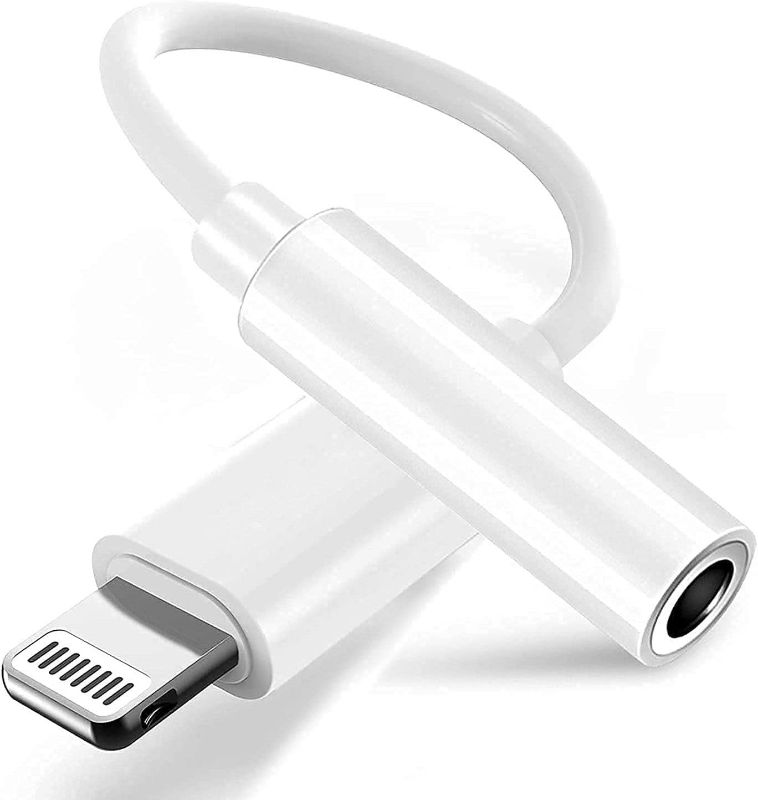 White iPhone Lightning Adapter to 3.5mm Jack Converter Headphone/Earphone Jack Adapter Phone Converter (IPhone7, 8, X, XS, XR, 11, 11 Pro Max, 12, 12 Pro Max, 14, 14 Pro Max)