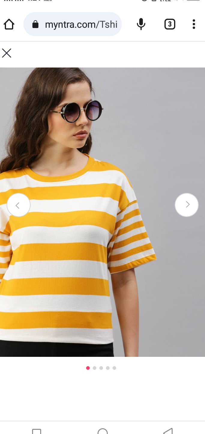 Women Striped Round Neck Yellow T-Shirt - XS