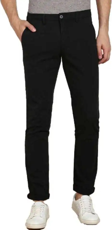 Fashion Trendy Men Black Solid Cotton Blend Trousers - 28, Black