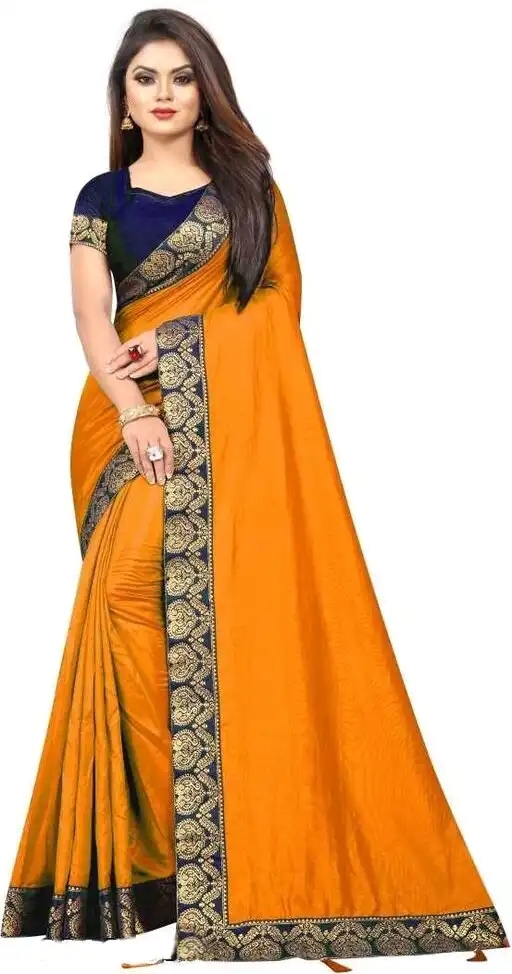 Drizomiz Women Yellow Silk Blend Saree