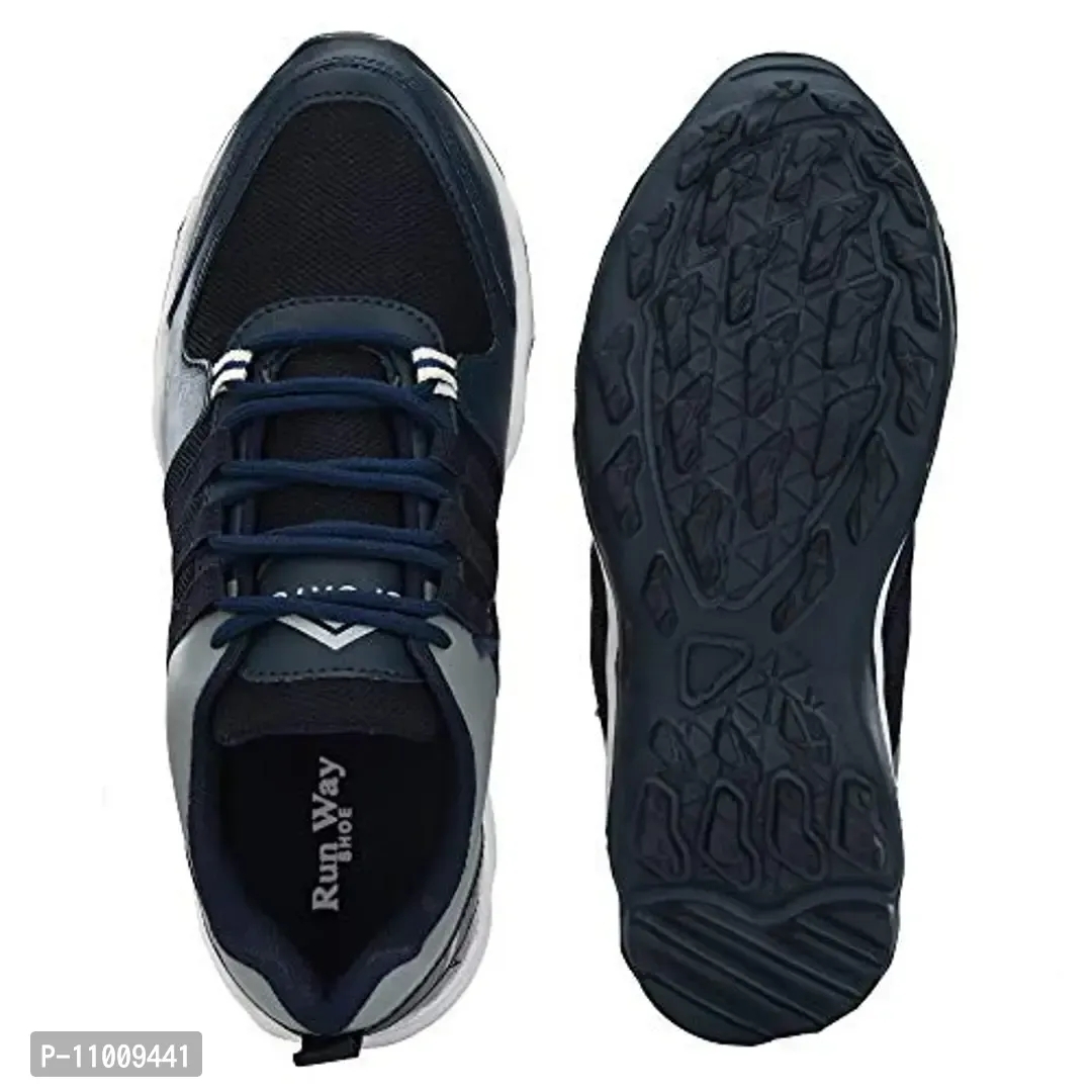 Runway Shoe Mens Navy Blue Comfortalbe Synthetic Mesh Lace Up Sports/Running/Walking/Gym/Joggin Shoe  - 6