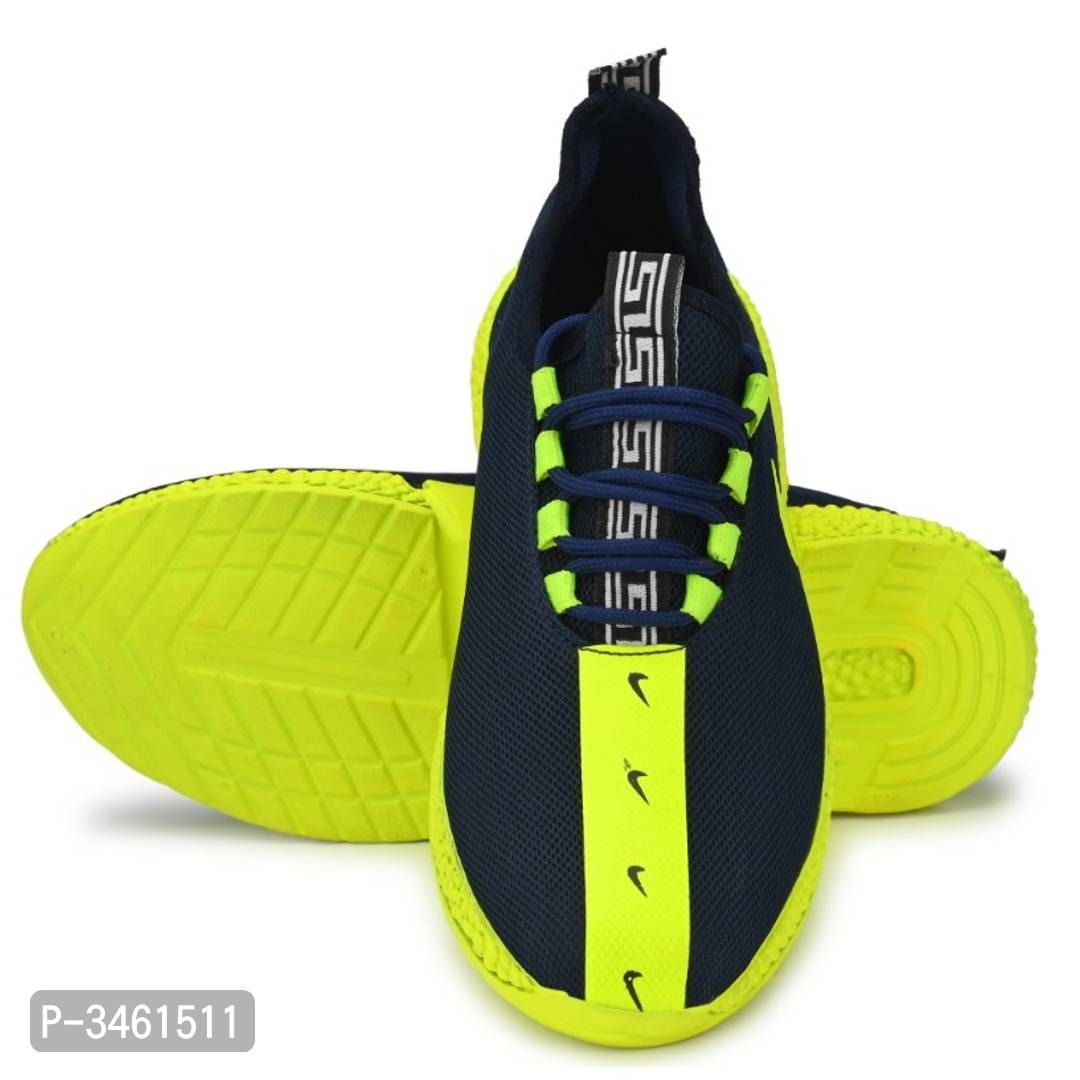 Men's Breathable Mesh Blue Neon Running Sport Shoes - 7