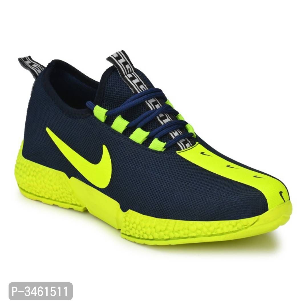 Men's Breathable Mesh Blue Neon Running Sport Shoes - 8