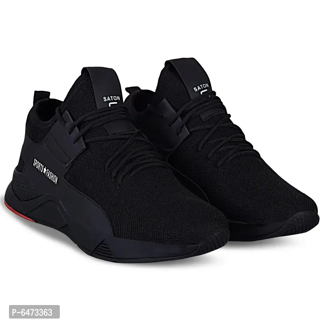 Elite Black Mesh Textured Sports Shoes For Men - 7