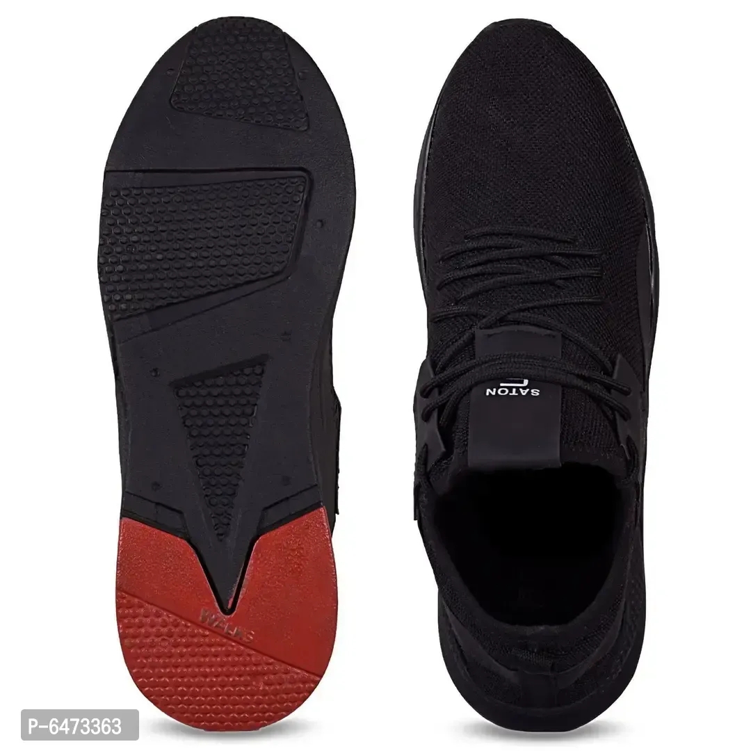 Elite Black Mesh Textured Sports Shoes For Men - 7