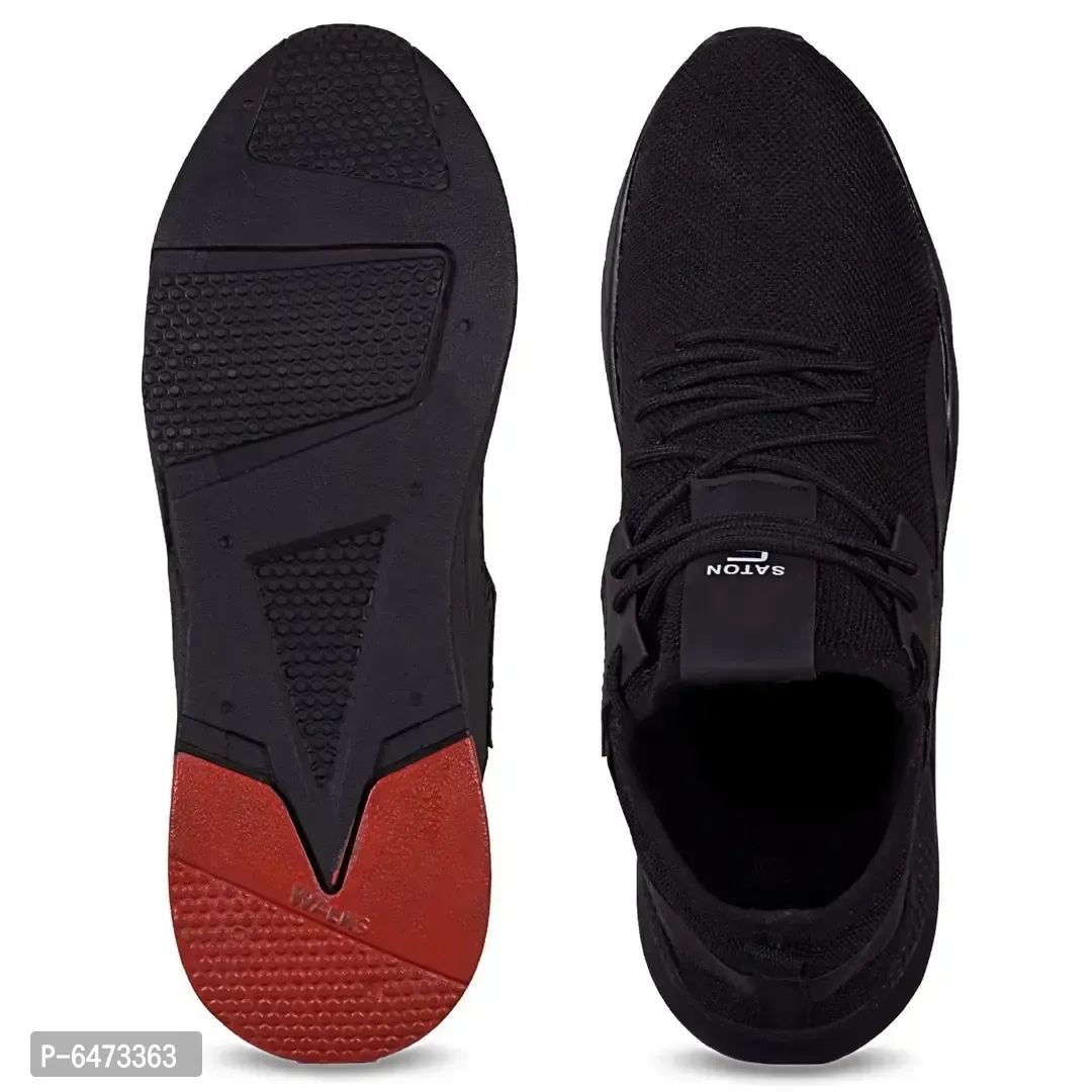 Elite Black Mesh Textured Sports Shoes For Men - 8