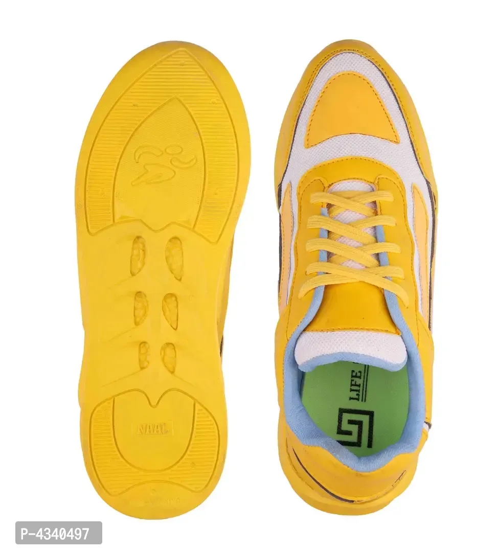 Men's Stylish and Trendy Yellow Self Design Mesh Casual Sports Shoes - 6