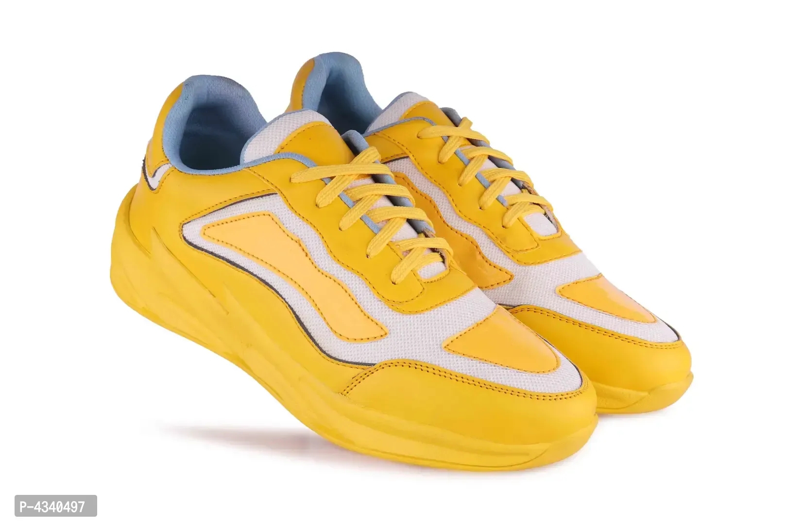 Men's Stylish and Trendy Yellow Self Design Mesh Casual Sports Shoes - 10