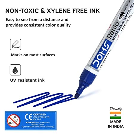 Doms Refilo White Board Marker Pen Blue Colour - 5 Pcs, Blue