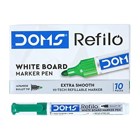 Doms Refilo White Board Marker Pen Green Colour - 10 Pcs Packs, Green