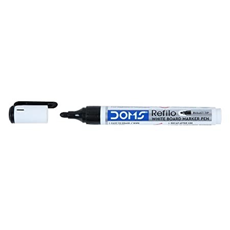 Doms Refilo White Board Marker Pen Black Colour - 10 Pcs Packs, Black