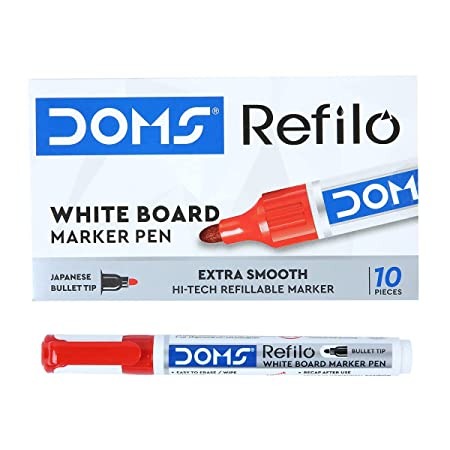 Doms Refilo White Board Marker Pen Red Colour - 10 Pcs Packs, Red