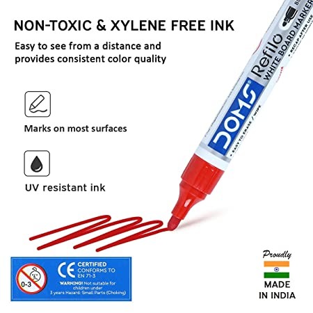 Doms Refilo White Board Marker Pen Red Colour - 1Pcs, Red