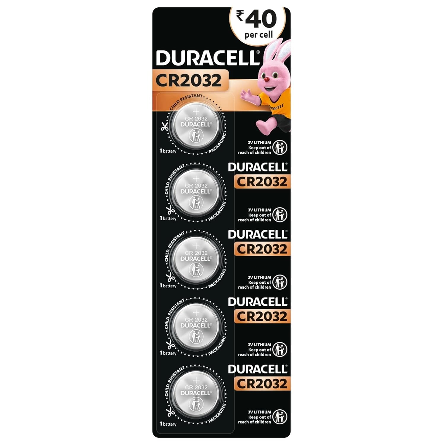 Duracell CR2032 Coin Battery 3V Lithium  Pack of 5