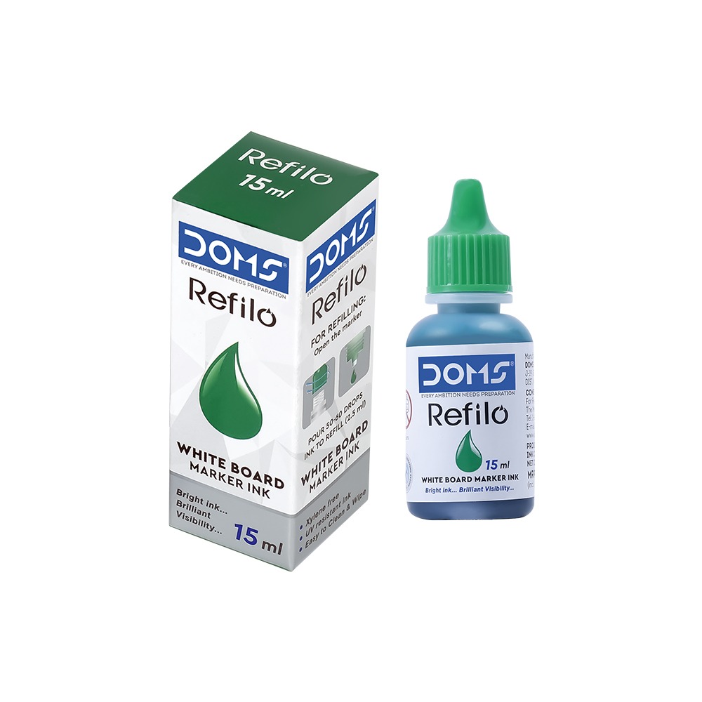 Doms Refilo White Board Marker Ink Green Colour 15ml  - 5 Pcs, Green