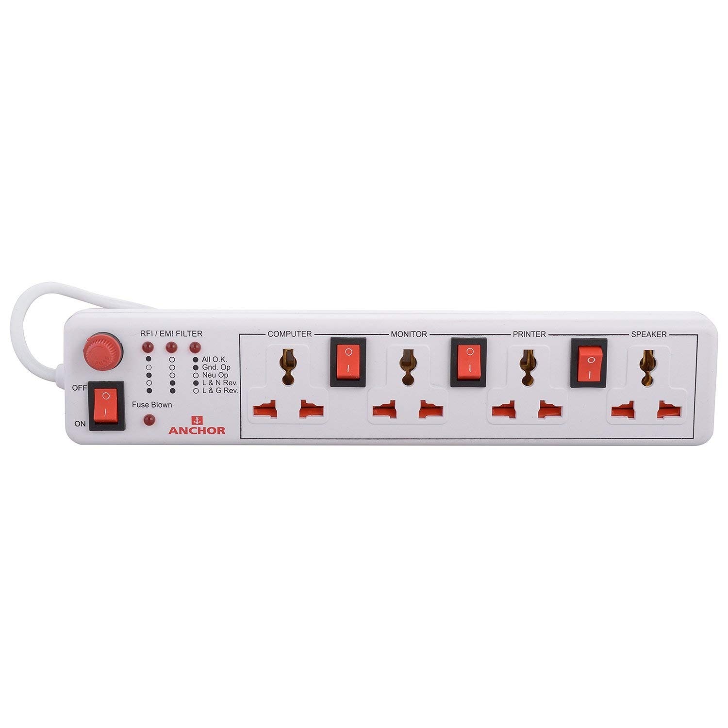 Anchor Extension Board universal Socket with 3 Switch & 1 Master Switch with 1.5 Mtr Extension Cord