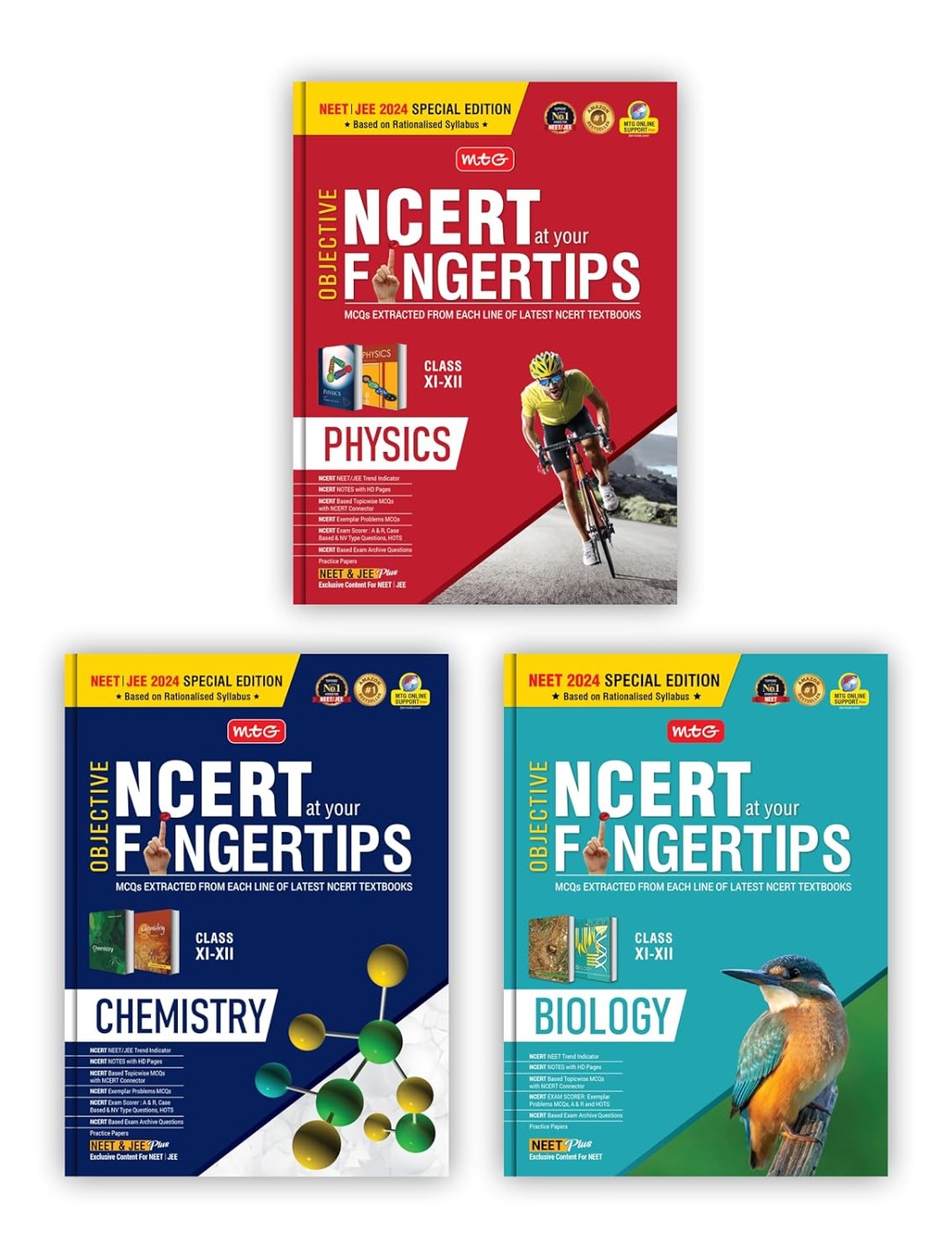MTG Learning MTG Objective NCERT at your Fingertips for NEET Physics, Chemistry, Biology Set of 3 Books Latest & Revised Edition 2024 
