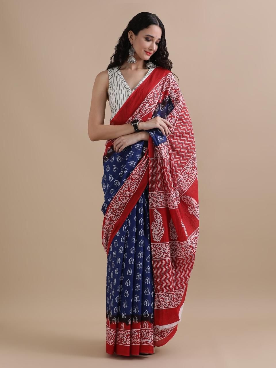 Mul Cotton Block Printed Saree (MRB02)