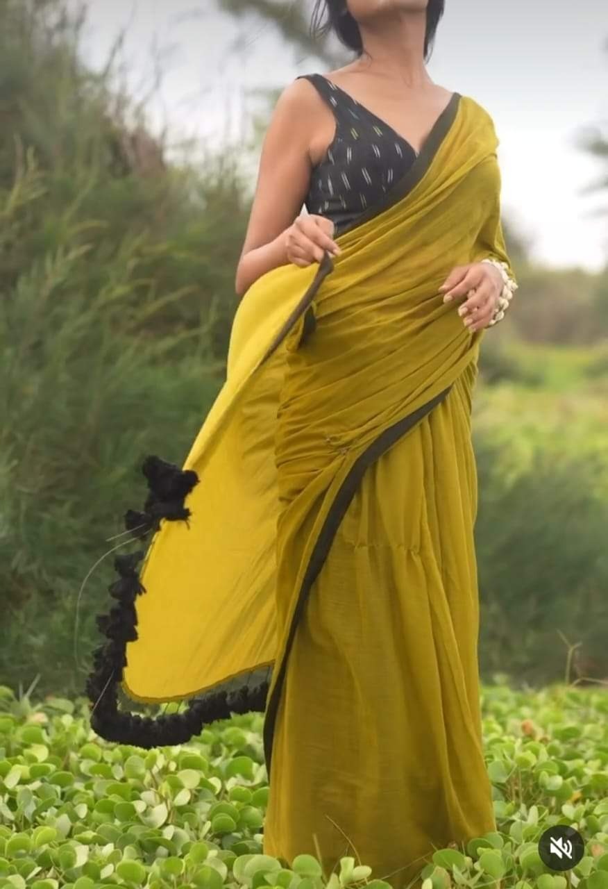 Mul Cotton Olive Green Saree (MOG01)